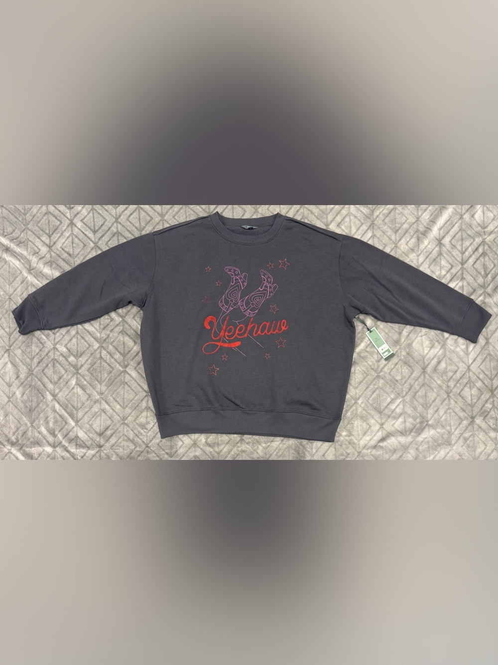 Terra & Sky Women’s 1X Yeehaw Boots Graphic Sweatshirt Charcoal Cinder NWT